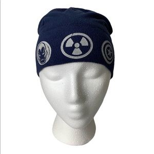 Marvel Super Heroes Logo fleece beanie hat cap navy size OSFM unisex EUC